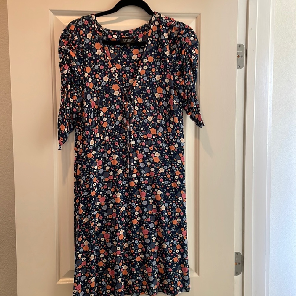 TopShop ruched sleeves tie front skater dress